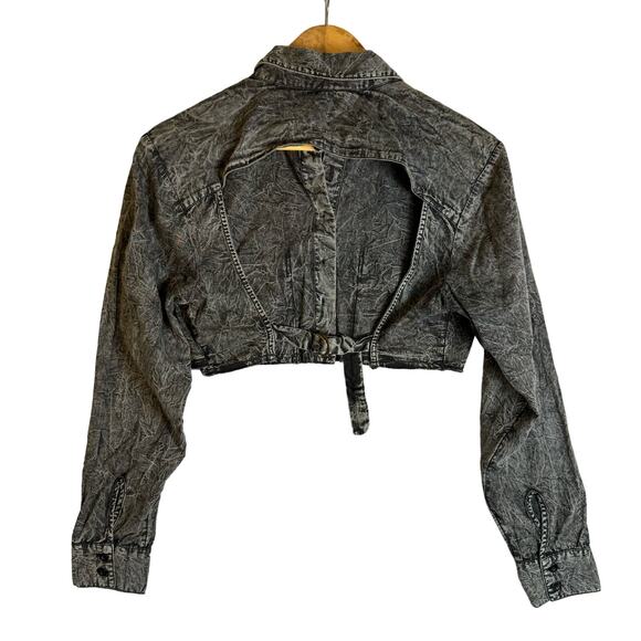 Urban Outfitters Shacket Womens Crop Cutout Denim Shirt Acid Wash Biker Grunge - Picture 3 of 16